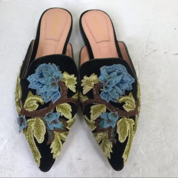 Alberta Ferretti NEW Mia Embroidered Leather Mules Shoes Slides